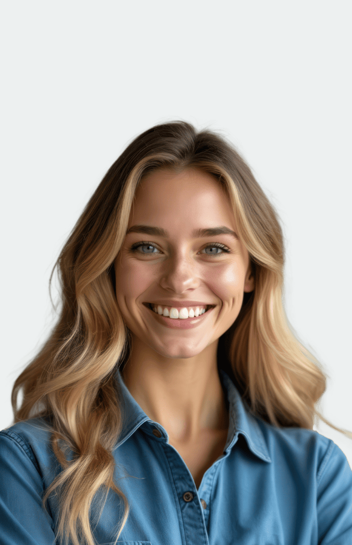 Eine junge lachende Frau.